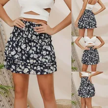 Лето Весна Модные женские с высокой талией однотонная плиссированная высокая эластичная талия цветочный принт повседневные шорты юбка Vestidos
