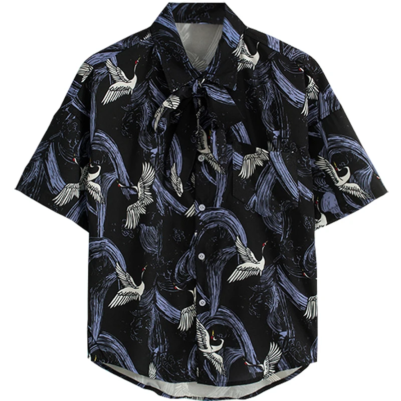 

New Fashion Print bird Casual Men Shirt short Sleeve Europe Style Slim Fit Shirt Men High Quality Cotton Shirt 8XL 9XL 10XL 7XL