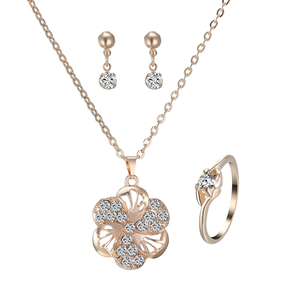 Rinhoo Fashion Flower pendant Necklace gold Jewelry Set