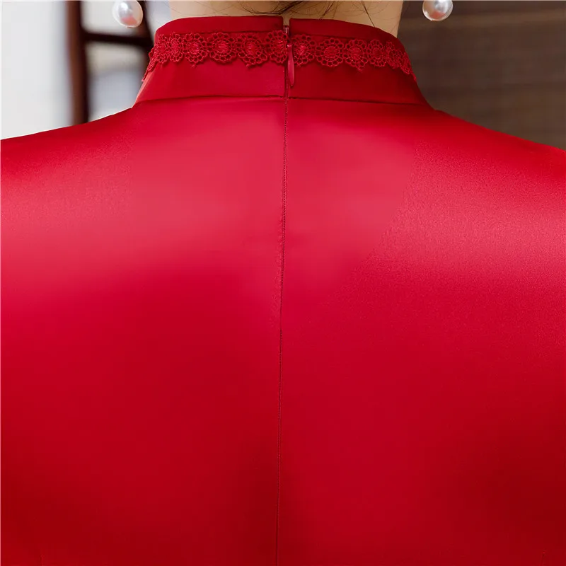 Весенние новые элегантные вышитые Cheongsam Длинные вечерние платья восточные костюмы Qi Pao женское китайское платье аналогичного шелка Qipao