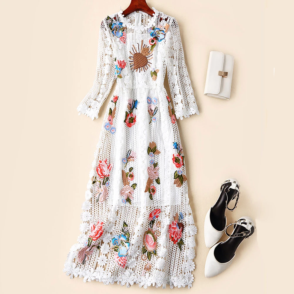 

Red RoosaRosee Women Summer 2019 High Quality Embroidery Floral Slim Sexy Placket Party Midi Dresses Black White Dress Vestidos