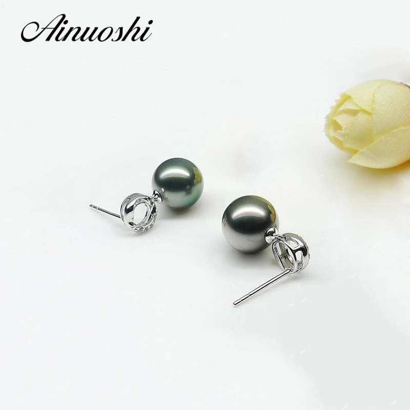 Us 116 74 20 Off Aliexpress Ainuoshi Natural South Sea Black Tahiti Pearl 9 5 10mm Round Stud Earrings 925 Sterling Silver Women