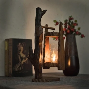 

Retro Candlestick handmade wood for tea dinner beautiful home