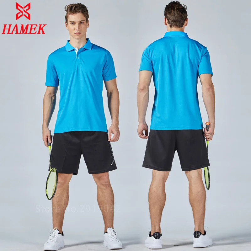 Мужские теннисные рубашки, наборы, дизайн, спортивный костюм, шорты с трикотажными вставками, дышащие, быстросохнущие, для бадминтона, для настольного тенниса, спортивная одежда