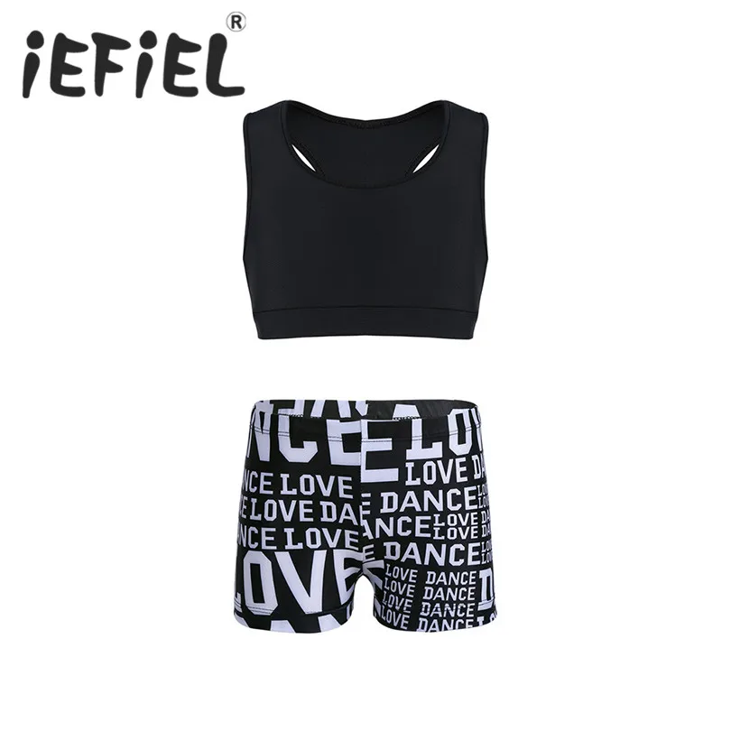 

iEFiEL Girls Tankini Outfit Tank Top with Letters Printed Bottoms Set for Ballet Dance Gymnastics Leotard Ballerina Gym Workout