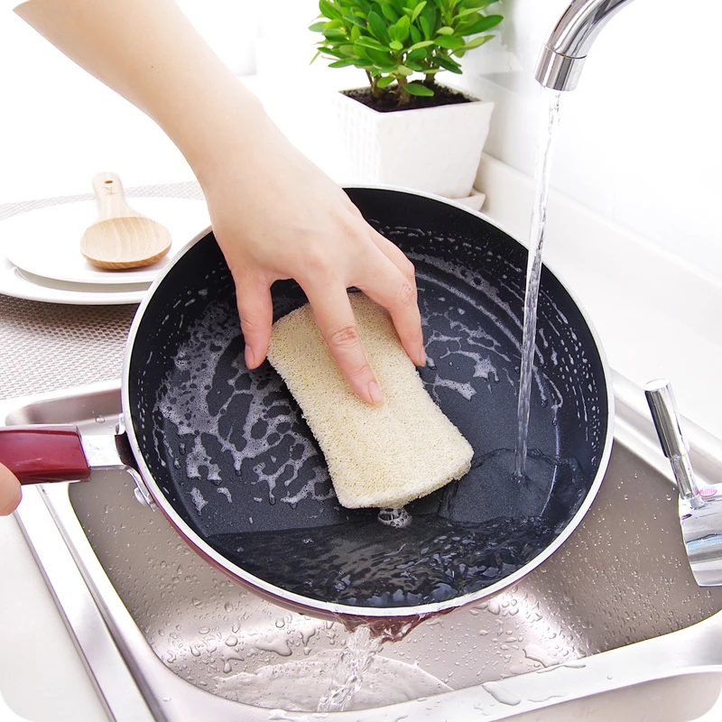 

1pcs Natural Loofah dishwashing Cloth Kitchen Decontamination Non-stick Oil Brush Pot Double-sided Cleaning microfibre Sponge