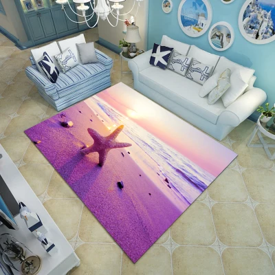 

Blue Mediterranean Style 3D Carpet Living Room Coffee Table Sofa Bed Bedroom Floor Mat Custom Washable Beach Sea Shells