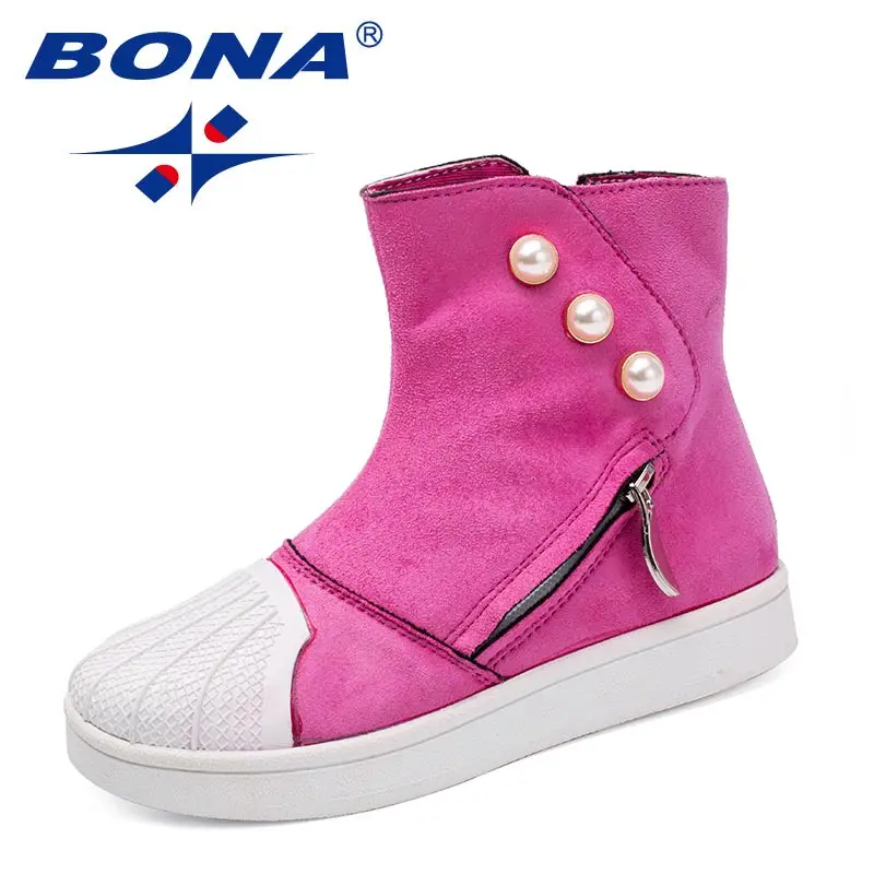 BONA/Новые популярные Стильные Детские кроссовки; обувь на молнии для мальчиков; удобная обувь с высоким берцем для девочек; Повседневная обувь; детская обувь на плоской подошве - Цвет: PEACH