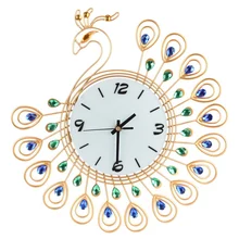 Digital wall clock Luxury Diamond Peacock Large decorative Wall Clocks Metal Living Room Needle clock mechanism Home Decor