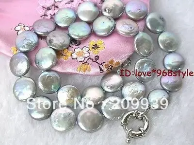 

huij 001176 Genuine 11-12mm Natural Excellent quality Gray coin pearl Fancy Necklace