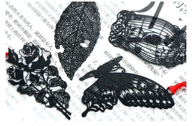 DIY милые каваи черная бабочка перо металлические закладки для книги бумажные креативные предметы милые корейские канцелярские принадлежности Подарочная посылка