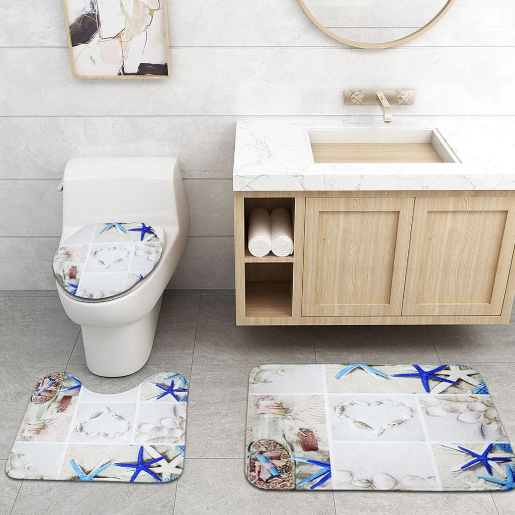 

Toilet Cover Seat 3pcs Non-Slip Soft Toilet Polyester Cover Bath Mat Bathroom Accessories Kitchen Carpet Doormats Home Decor #35