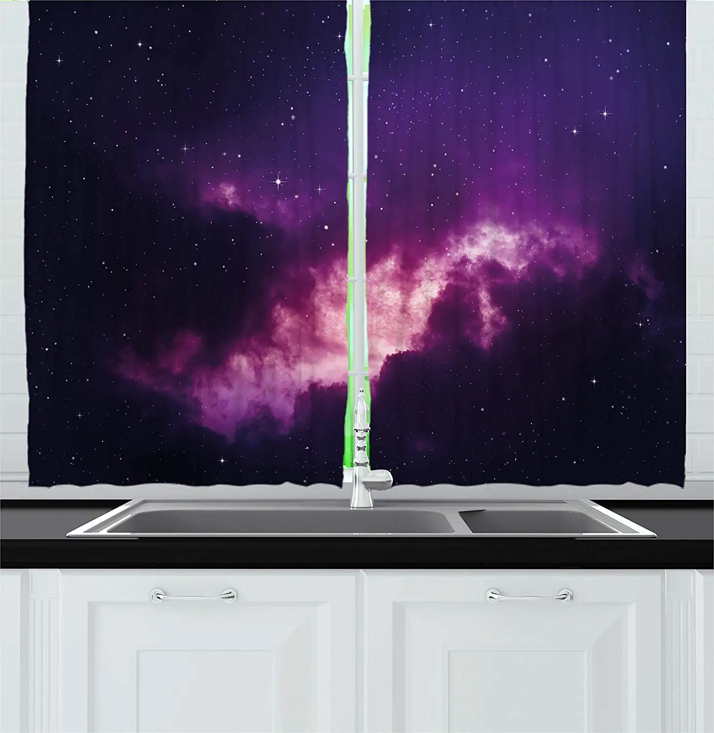 

Space Decor Kitchen Curtains Stars in Dark Night Sky Comet Constellation Deep Light Years Themed Artsy Image Window Decor