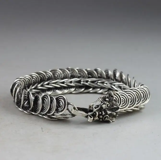 

SUPERB CHINESE OLD HANDWORK COLLECTIBLES MIAO SILVER DRAGON BEAUTIFUL BRACELET