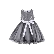 Мода г. милые Для летних вечеринок для новорожденных девочек без рукавов хлопок вуаль блестками кружева пояса серый Открытое платье без рукавов с юбкой-пачкой От 1 до 7 лет