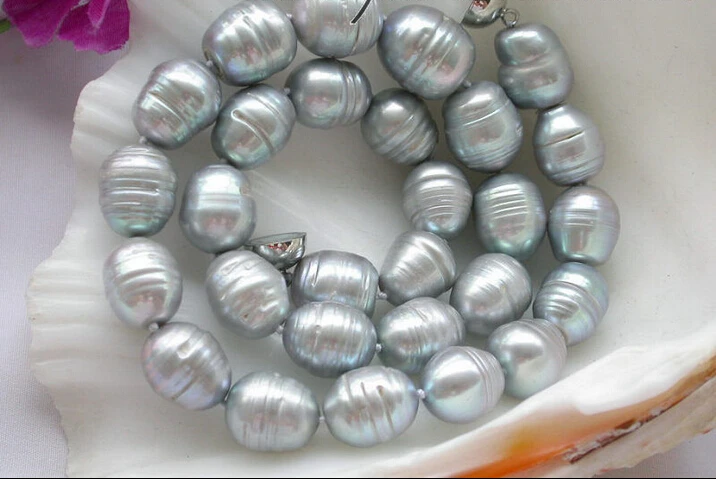 

fastGREAT 17" 13mm rice gray freshwater cultured pearl necklace Z4026 (A0513)