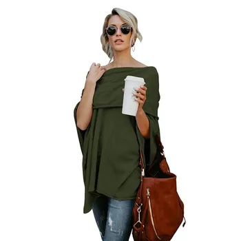 

Womens Sexy Off Shoulder Summer Casual T-Shirt Three Quarter Batwing Sleeve Irregular Loose Hem T-Shirt