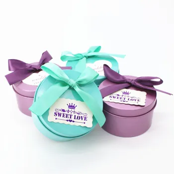 

10pcs/lot Creative Round Shape Tinplate Wedding Candy Box With Beautiful Flower Small Party Favor Gift Box