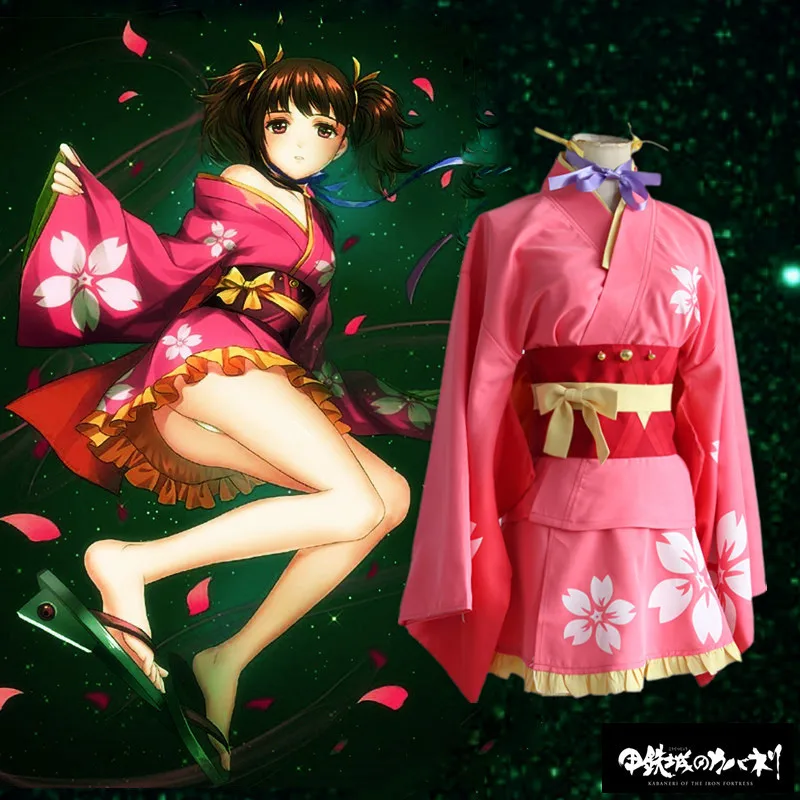 

Anime Kabaneri of the Iron Fortress / Kotetsujo no Kabaneri Mumei Kimono Cosplay Costume Full Set Lolita Dress