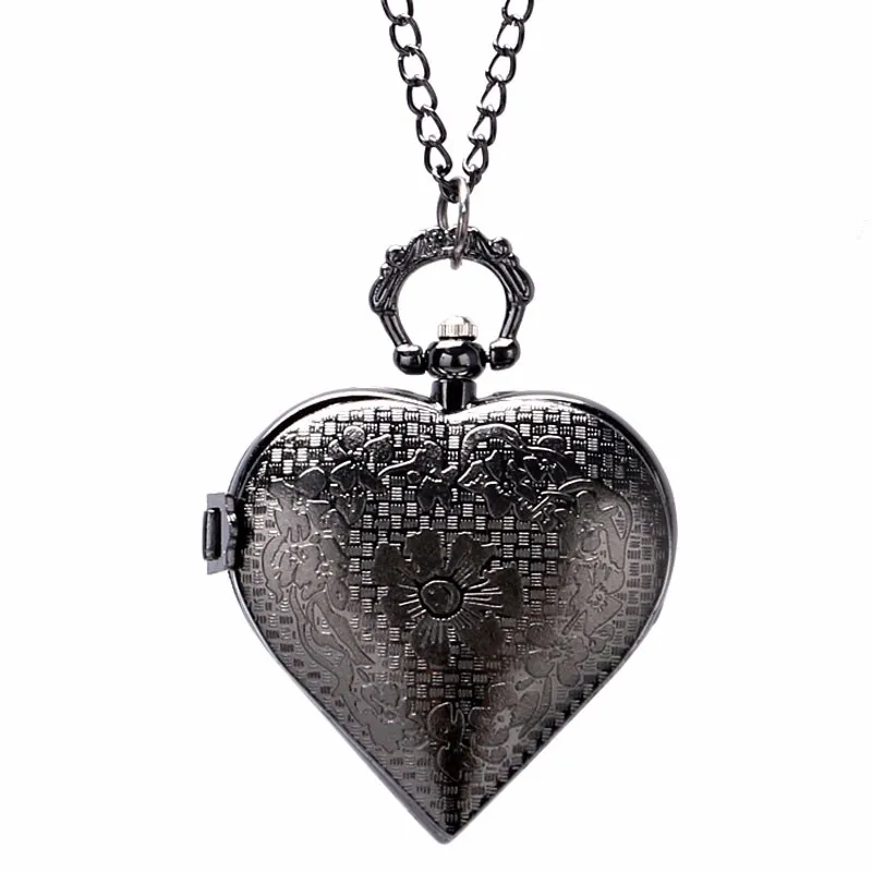Бронзовый полый Кварцевые в форме сердца карманные часы Цепочки и ожерелья цепь женские Часы подарок на день Святого Валентина