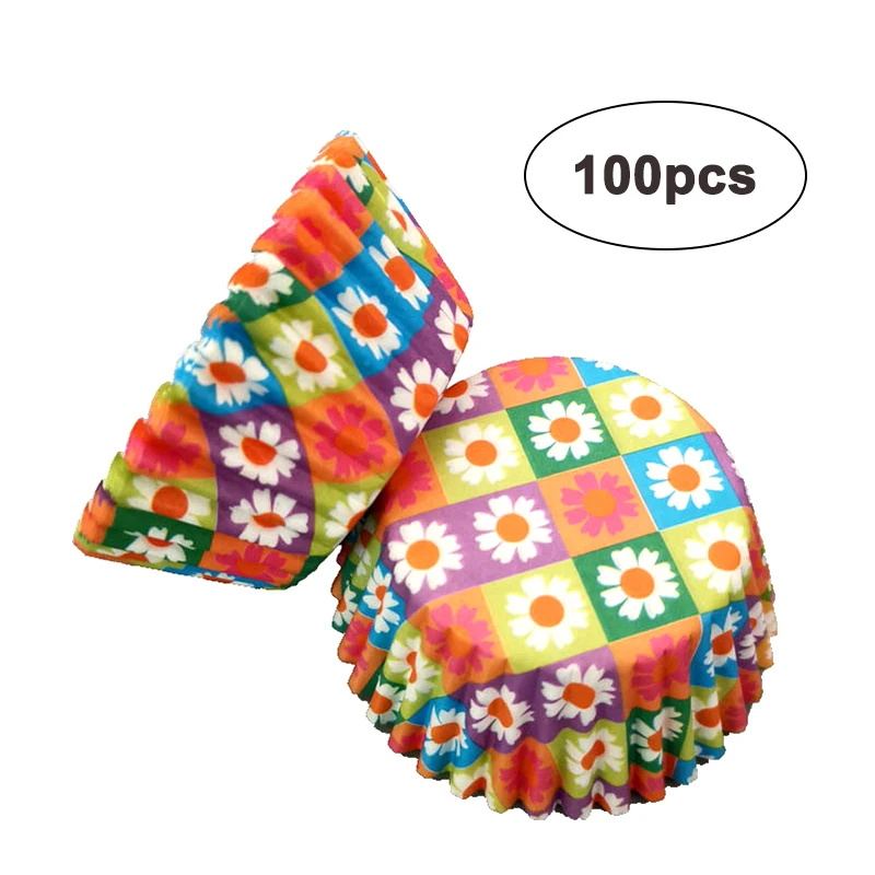 

100pcs Printed Cake Paper Tray Baking Decorative Dessert Table Decoration Birthday Party Baby Shower Cake Pad Muffin Box