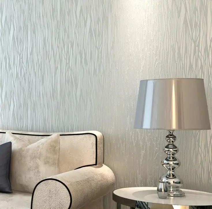 Hot sales Textured Flocking Stripe Wallpaper Roll ,Silver Glitter