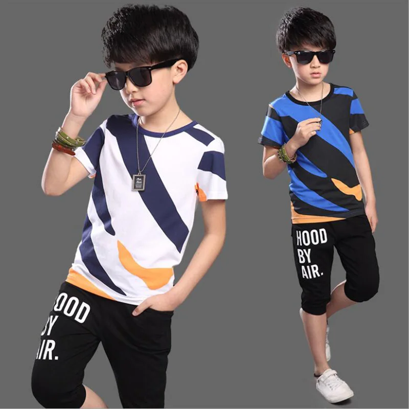 Летние детские комплекты одежды для мальчиков костюм для мальчиков детская спортивная одежда Подростковая детская одежда с короткими рукавами+ штаны