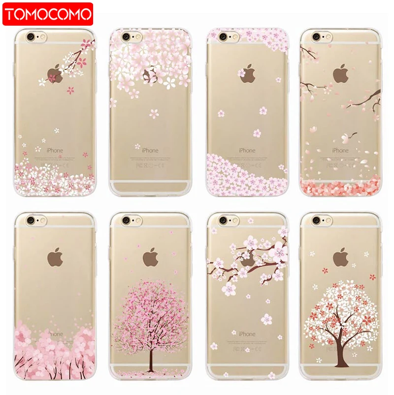 

Cherries Peach Blossom Floral Cat Romantic Girl Pattern Soft Case Coque For iPhone 6 6S 6Plus 7 7Plus 8 8Plus X XS Max SAMSUNG