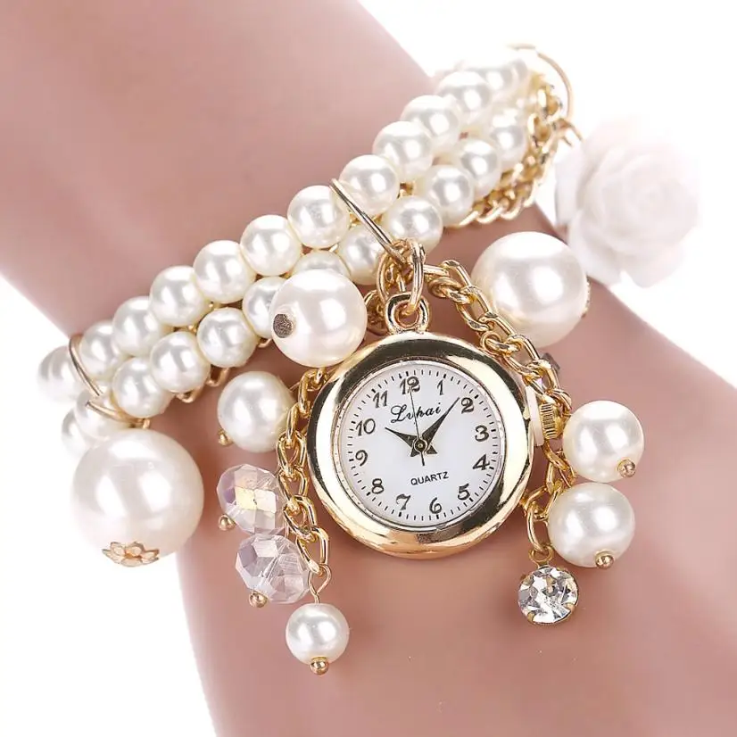 

LVPAI Bracelet Watches Women Imitation Pearls Pendant Wrist Watch Women's Dress Clock Ladies Diamond Quartz Watches Relogio #Zer