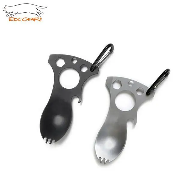 

EDCGEAR Outdoor Survival Multi Spoon + Fork + 3 Hex Heads Wrench + Bottle Opener + Carabiner multi tool