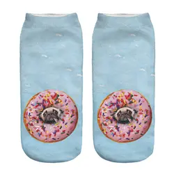 Горячая Распродажа с цифровым 3d-рисунком синий пончик Мопс Для женщин носки; модная обувь унисекс; милые короткие носки с принтом «Для
