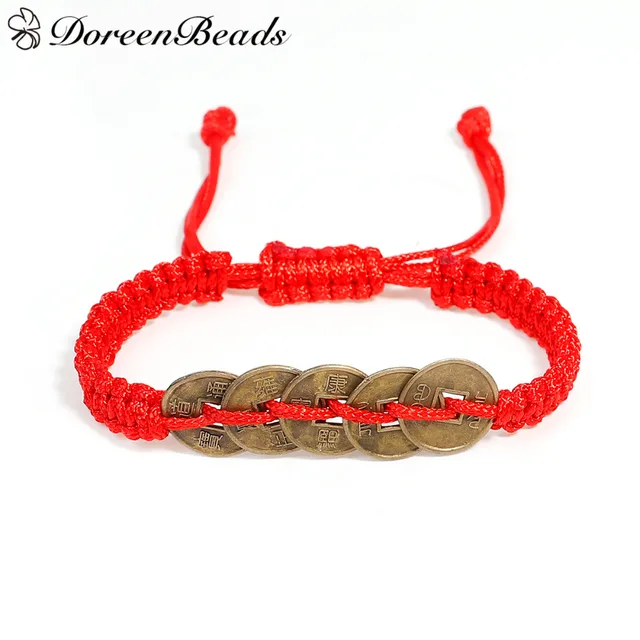Doreenbeads 1 Pc Adjule Kabbalah Red String Braided Friendship Doreenbeads 1 Pc Adjule Kabbalah Red String Braided Friendship Bracelets For Men Women Copper Cash Coins