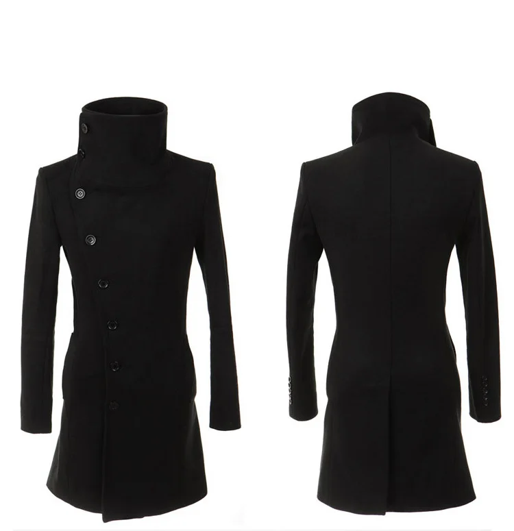 Зимнее мужское приталенное пальто в Корейском стиле, длинная куртка, мужское пальто в стиле панк, хип-хоп, готическое шерстяное пальто для ночного клуба, одежда для сцены - Цвет: ASIAN SIZE