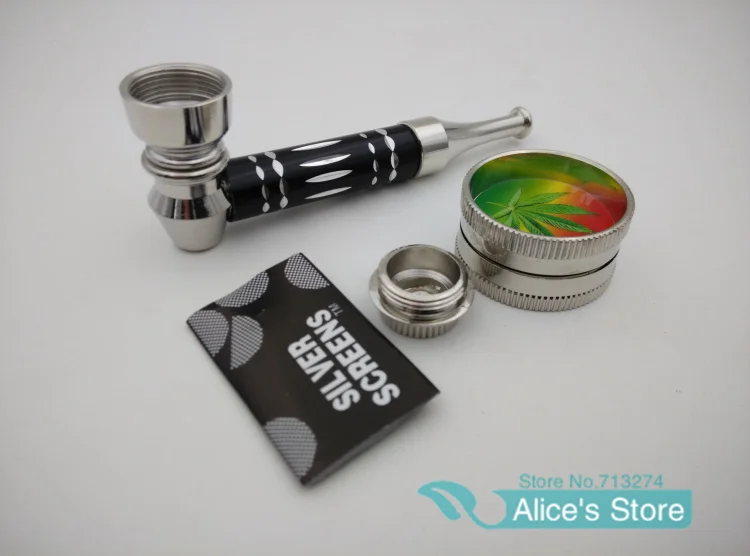 

Metal Smoking Set smoking pipe weed + mini grinder Herb grinders Accessories Free shipping 3sets/lot H027