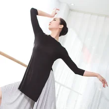 Красный, синий, белый, черный модал три четверти Йога балетная рубашка s производительность рубашки для девочек Женская балетная рубашка