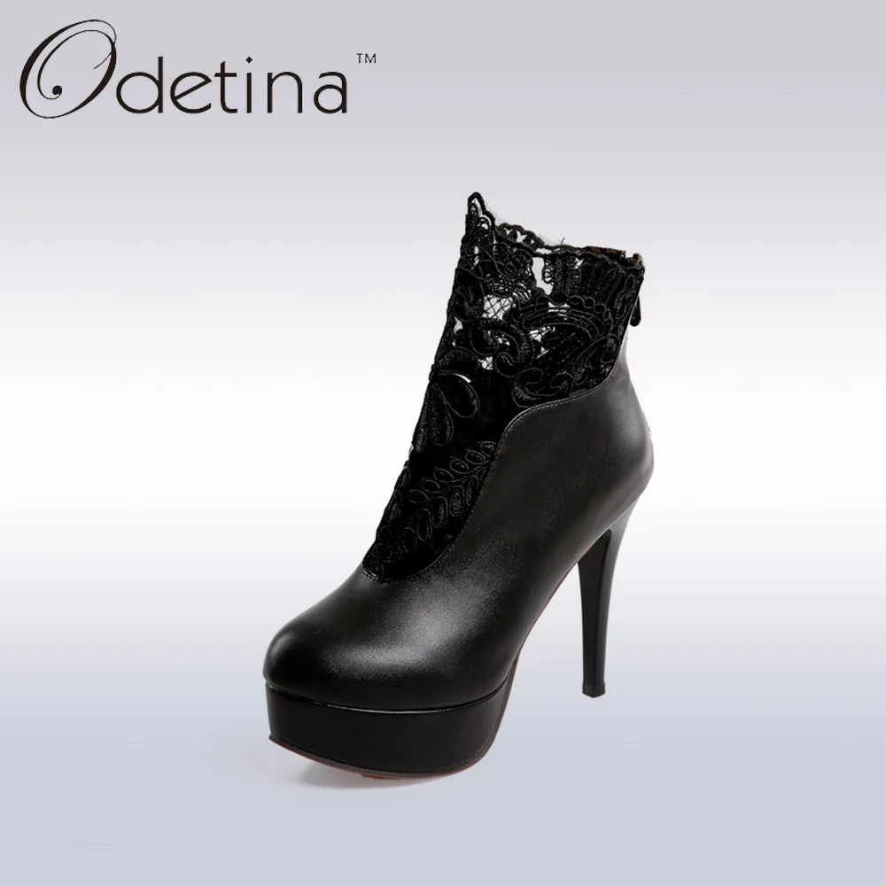 

Odetina Sexy Extreme High Heels Women Platform Booties 2019 Spring Ladies Black Lace Back Zipper Ankle Boots Non-slip Pumps