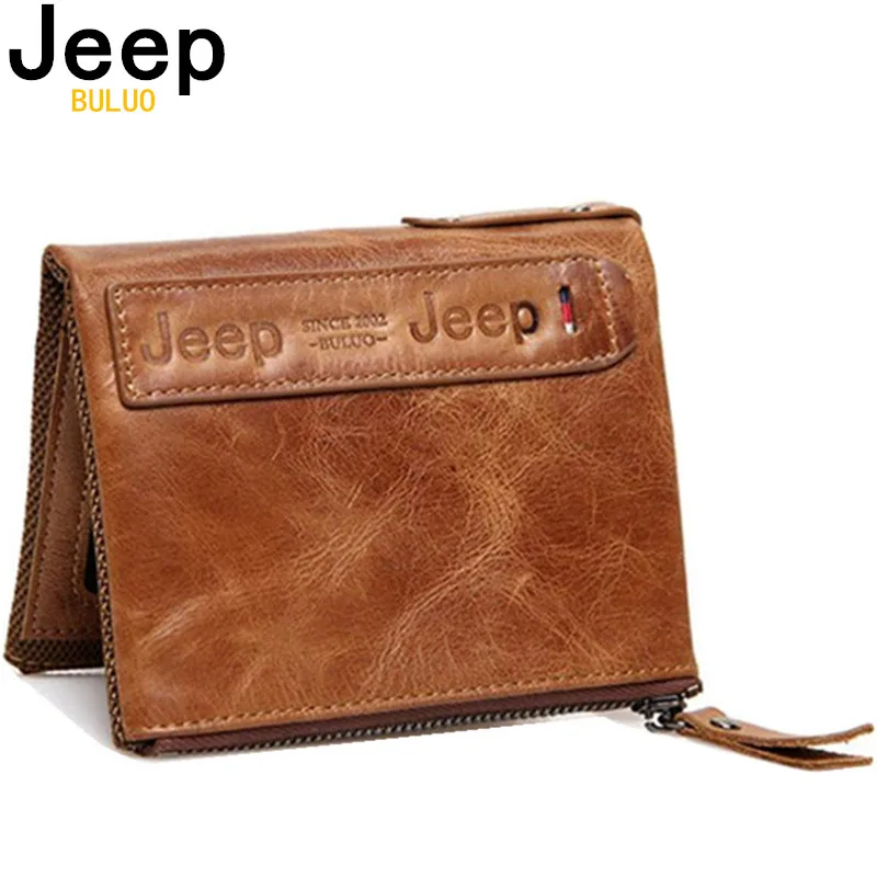 

JEEP BULUO Unisex Wallets Genuine Leather Men Women Bifold Wallet Short Coin Purse Vintage Wallet Natural leather High Quality