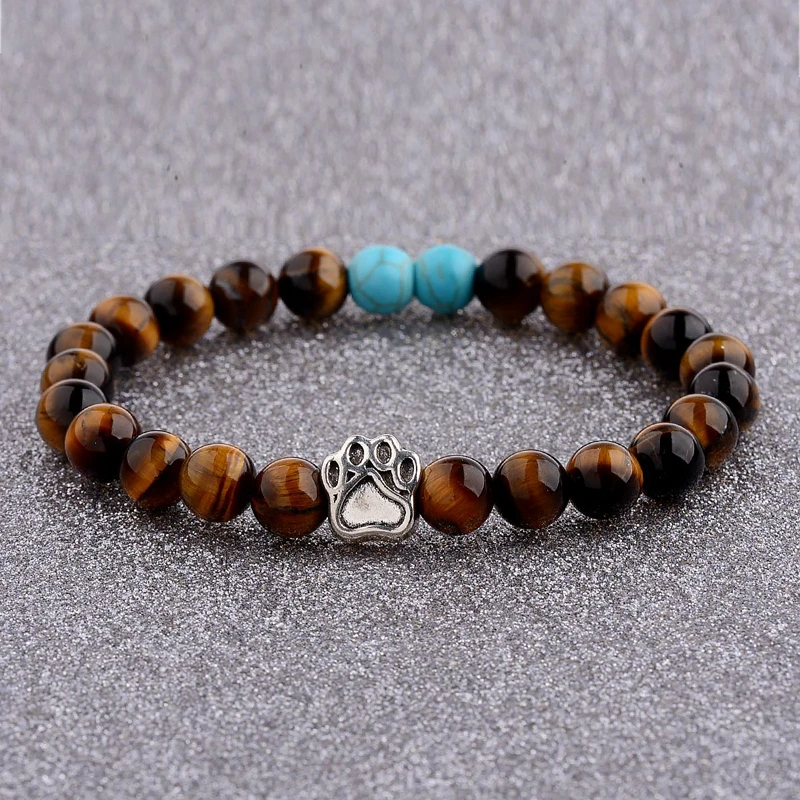 

Amader 2018 Silver Bear Paw Shape Tiger Eye Stone Beaded Bracelet For Women&Men Handmade Ethnic Bracelets & Bangles AB252