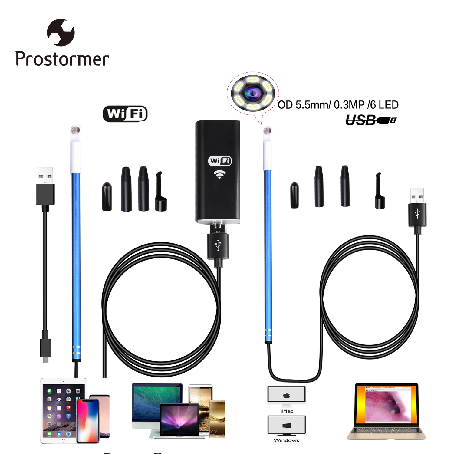 

Prostormer 0.3 Megapixel 6Led 5.5Mm HD Pixel Wifi Endoscope and USB Endoscope Wifi .USB Personal Care Peek Endoscope 19