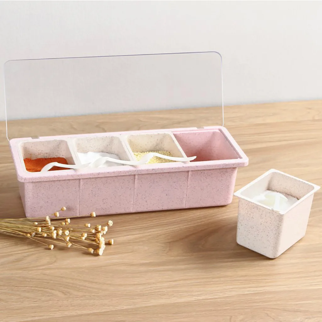 

Seasoning Rack Spice Pots Box Storage Container Condiment Jar Kitchen Tool #V