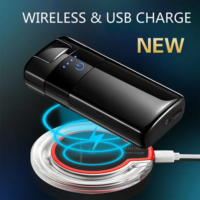 

New wireless rechargeable lighter USB charge touchelectric display arc pulse cigarette lighter windproof double-arc metal shell