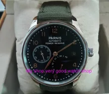 43mm PARNIS Automatic Self-Wind Mechanical movement men’s watch Auto Date power reserve Mechanical watches Nylon strap 68A