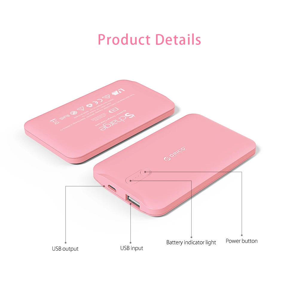 ORICO 2500mAh Power Bank Portable Mobile Phone Charger Powerbank for Smart Phones External Battery Brown / White / Pink