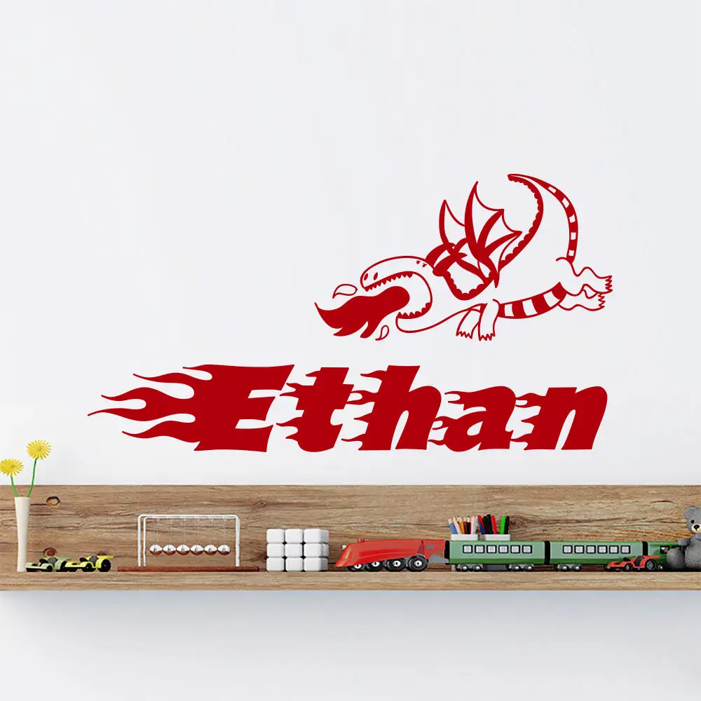 Personalized Name Wall Decals Dragon Fire Decal Nursery Boy Room Decor Art