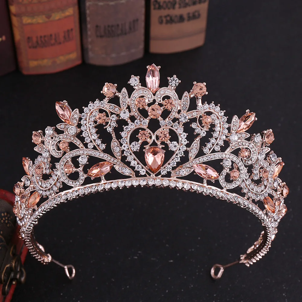 Vintage Colorful Rhinestone Inlaid Bride Wedding Crown Queen Headwear Exquisite 