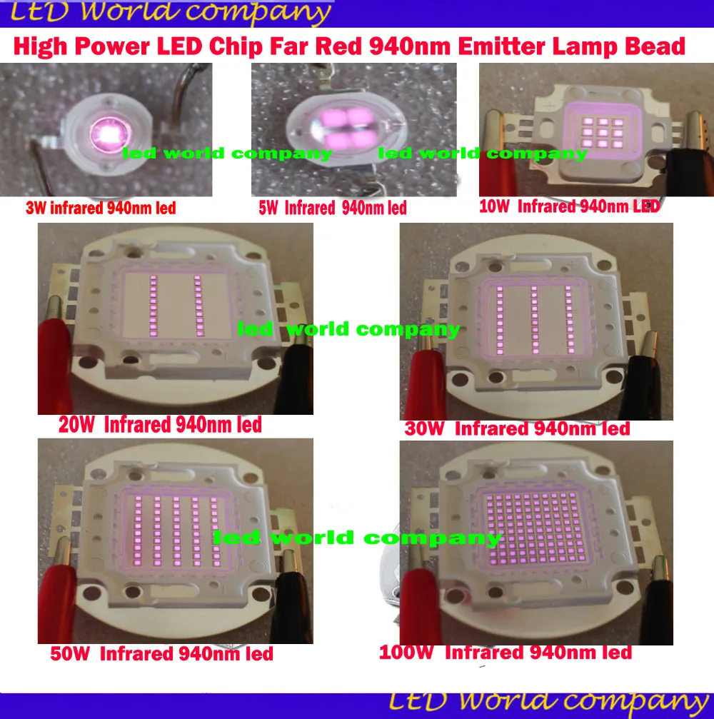 Высокая мощность светодиодный чип 940nm ИК инфракрасный 3 Вт 5 Вт 10 Вт 20 Вт 50 Вт 100 Вт излучатель светильник бисера COB 940 нм ночного видения CCTV Камера