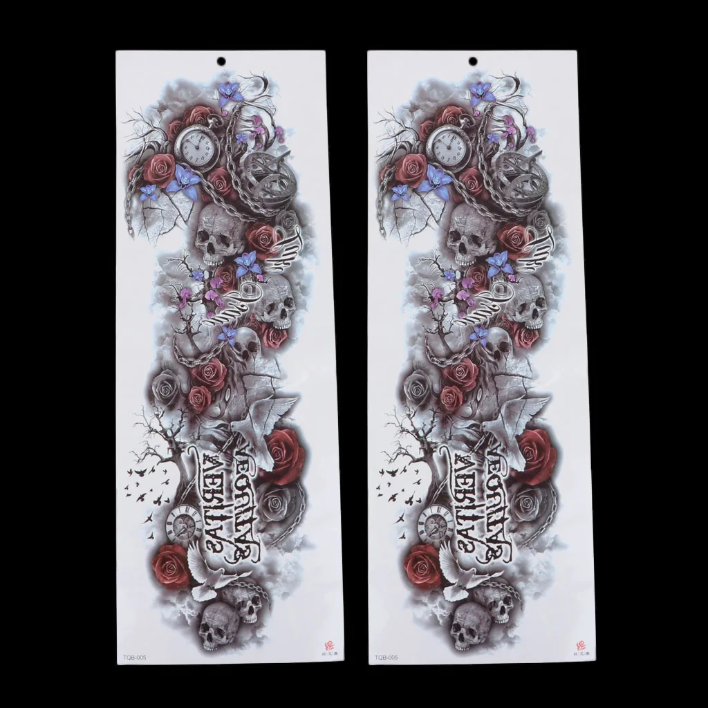 2Pcs Full Arm Waterproof Floral Arm Temporary Tattoos Stickers Tiger Rose Sticker Eyes Clock Tattoo Accessories Set of 2 Sheets