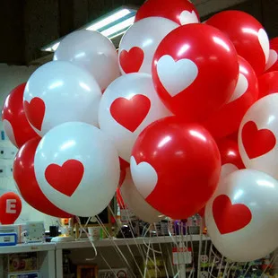 

100pcs Balloons Romantic White Red heart Balloons Party Wedding Birthday Christmas Event Decoration Balloons show gift 12inch