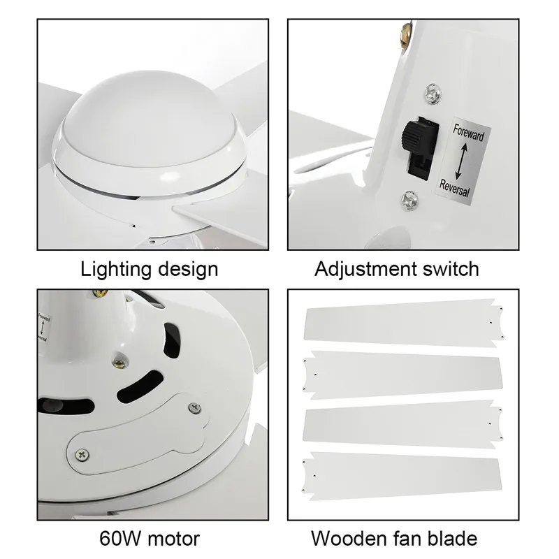 Современные 60 Вт потолочные вентиляторы с освещением 4 лезвия 52 "потолочный вентилятор лампа с изогнутые лезвия + пульт дистанционного