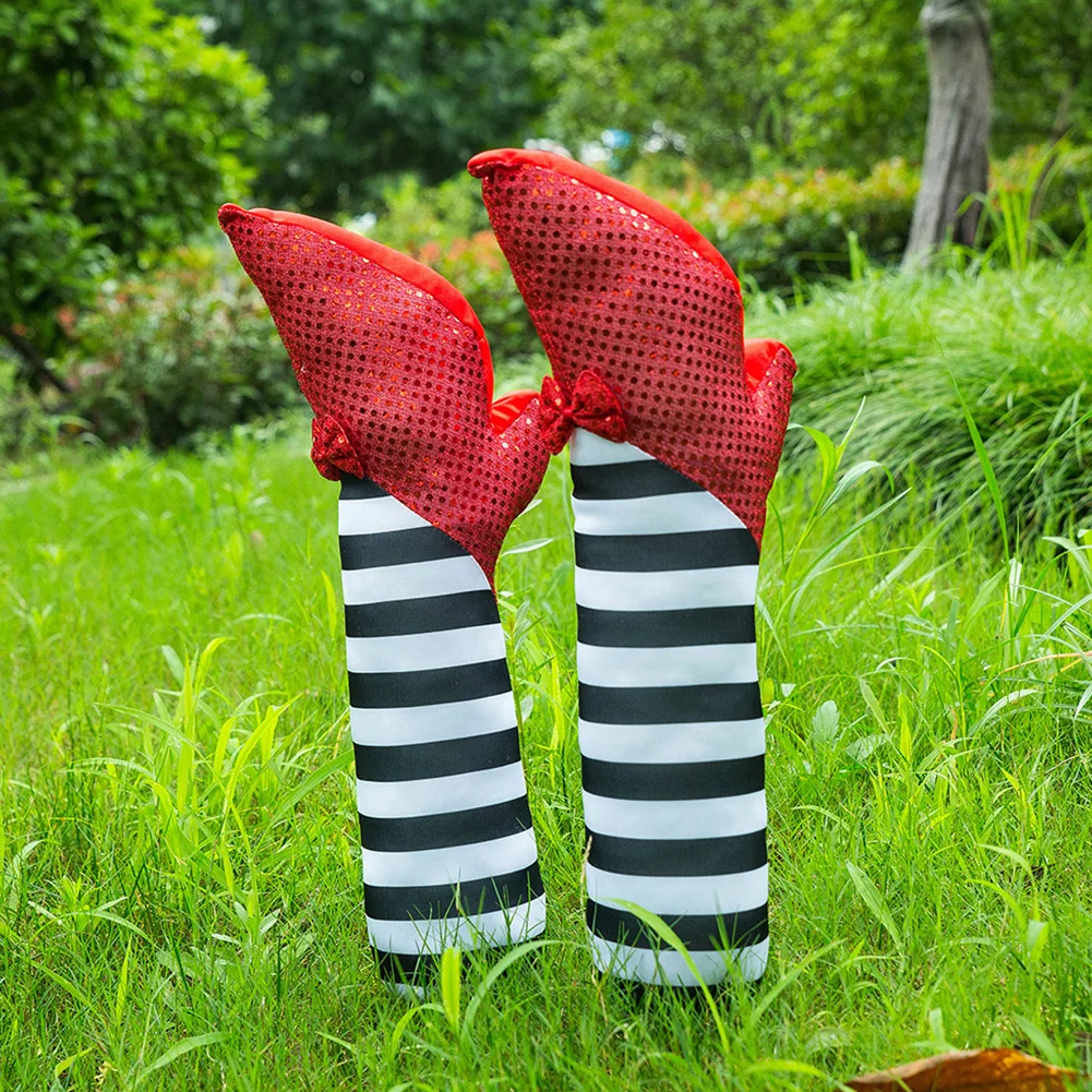 

Witch Leg Fake Decoration Magic Hanging Supplies Wicked Halloween Party Stage Scary Props Striped Socks Boots High Heel
